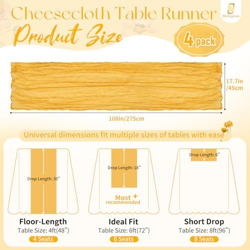 4 Pack Gold Cheesecloth Table Runner 17x108 Inches Boho Home Decor - Image 2
