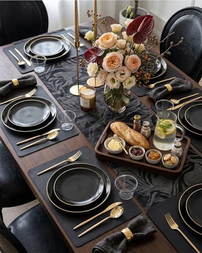 bUCLA 150PCS Black and Gold Plastic Plates - Black Gold Plastic Dinnerware Set Disposable - Include 25 Dinner / 25 Dessert Plates, 25 Knives, 25 Forks, 25 Spoons, 25 Cups, Ideal for Party & Graduation - Image 6
