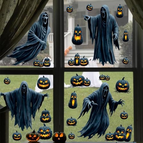 Halloween Window Clings Decorations Ghost Pumpkin Window Stickers Static Spooky Glass Window Sticker Decals for Home Office Classroom Party Haunted House Seasonal Decor 2 Sheets - Image 5