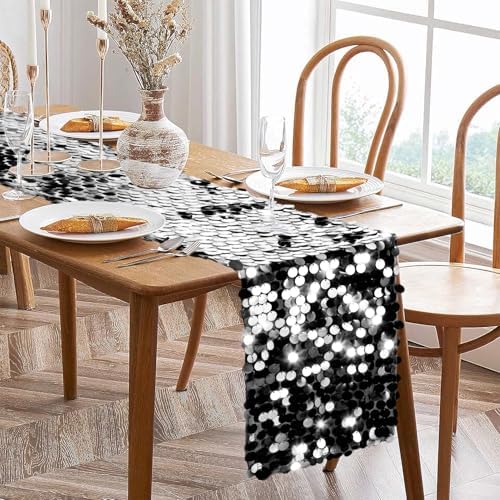 VHH Sequin Table Runner 12 x 108 inches Black Table Runner, Glitter Runner for Party Wedding Birthday, Party Spring Easter Rustic, Birthday Supplies Decorations (1 Pack). - Image 3
