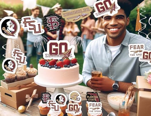 FSU Merch Party Supplies Banner Cupcake Toppers Grad Football 42 Pc - Image 2