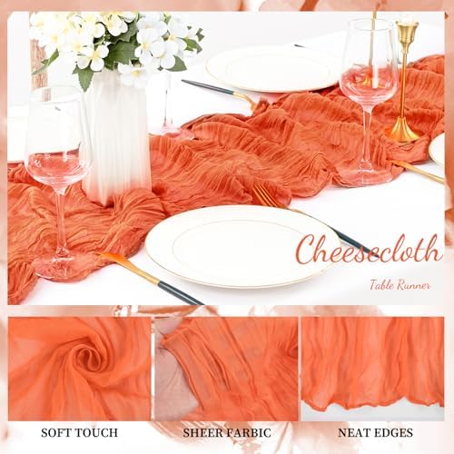 Orange Cheesecloth Table Runner 20 Pack 10FT Boho Fabric Rustic Cheese Cloth Table Runner for Wedding 20 x 120 Inch Long Bridal Shower Baby Shower Gauze Sheer Birthday Party Table Decorations - Image 3