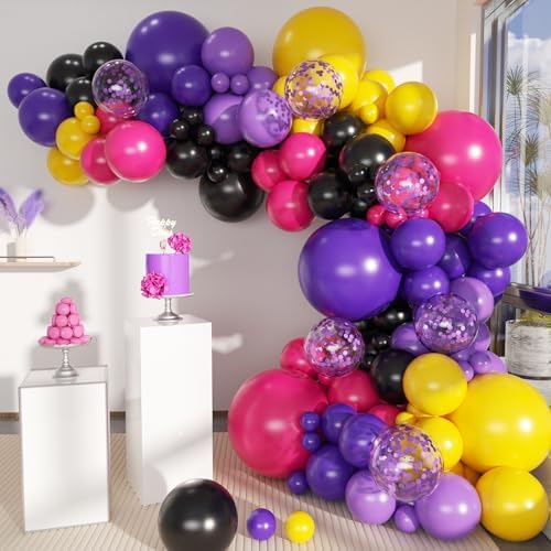 Hot Pink Purple Black Yellow Baloon Arch Kit, Kpop Music Hunter Balloons by MEBAY