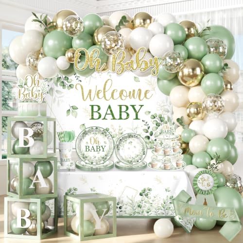 Sage Green Baby Shower Decorations Set,Serves 25 Guests by Unknown