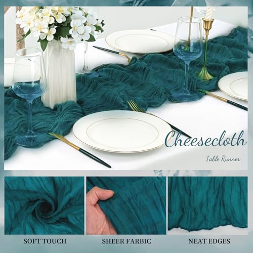 6 Pack Teal 10FT Cheesecloth Table Runner Rustic Gauze Cheese Cloth Table Runner for Wedding Bridal Baby Shower Table Decorations Boho Fabric Sheer Birthday Party Table Decor 20 x 120 Inch Long - Image 3