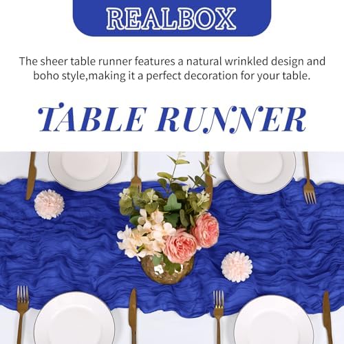 3 Pack Royal Blue Cheesecloth Table Runner 17x108 Inch Semi Sheer Boho Gauze Cheese Cloth Fabric Table Runners Table Decor for Wedding Party Baby Shower Birthday Home Decor Garden Farmhouse - Image 4