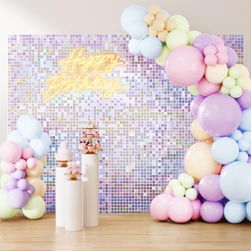 Silver Iridescent Shimmer Wall Backdrop, 49pcs Sequin Panels by KateBackdropforPhotography