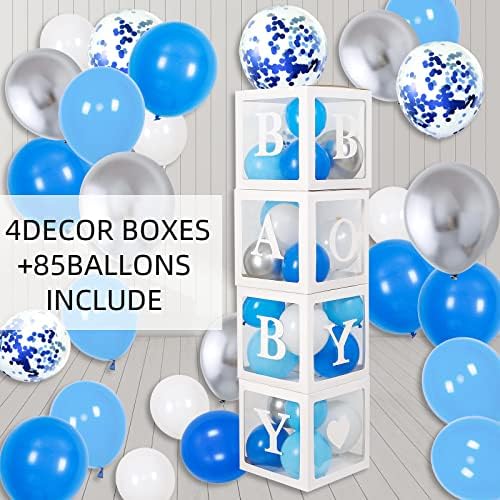 Baby Shower Decorations for Boy, Blue Baby Party Decor Kit with Balloons Boxes, Blue Balloon Garland Backdrop Banner and Tablecloth and Baby Shower Sash, Baby Boy Shower Decorations - Image 3