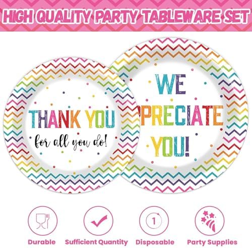 200pcs Thank You Plates Napkins We Appreciate You Party Tableware Set Teacher Appreciation Dinnerware Be Thankful to Teacher Mother Doctor Paper Plates for Congrat Graduate Decor Supplies Serve 50 - Image 3