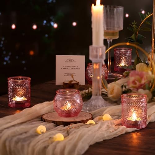 DARJEN 24Pcs Pink Votive Candle Holders- Glass Candle Holders Bulk for Flameless LED Tea Waxes, Romantic Candle Holder for Wedding Decor, Various Parties & Dinner Table (Pack of 3) - Image 3