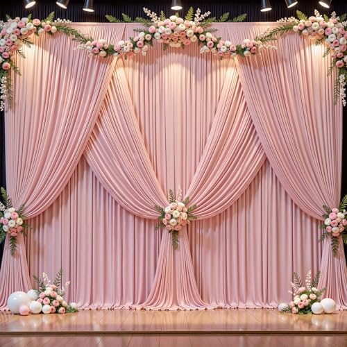 16x10FT Dusry Rose Backdrop Curtains for Wedding Parties, Wrinkle Free Polyester Photography Backdrop Drapes for Birthday Parties Baby Shower Stage Background Stand Decorations 4x10ft,4 Panels by Partisky