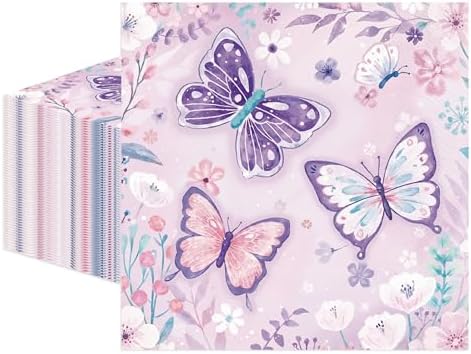 50PCS Butterfly Napkins 13 x 13 Inches, Butterfly Birthday Paper NapkinsFlower Luncheon Dessert Cocktail Napkins Disposable for Spring Summer Girl Picnic Wedding Birthday Baby Shower Decorations by Unknown