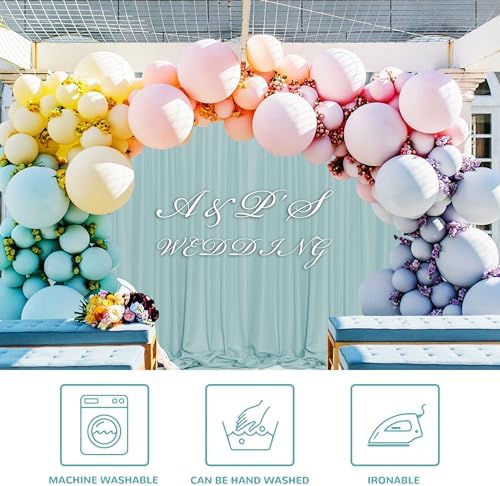 MEETSKY Light Green Backdrop for Parties Wedding Cyan Backdrop Curtains Rod Pocket Drapes Fabric Decoration for Grils Birthday Backdrops Party Baby Shower Photoshoot,5ft x 10ft,2 Panels - Image 6