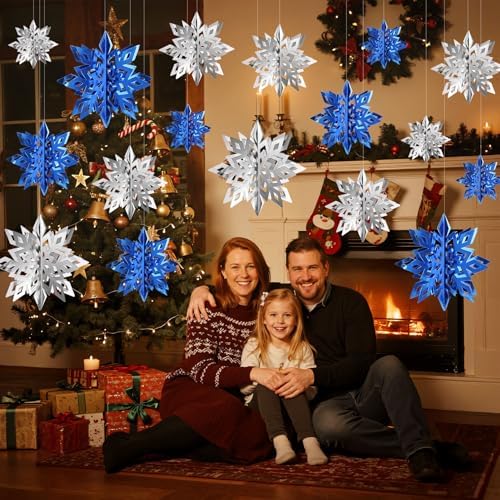 24PCS Hanging Snowflake Decorations Winter Wonderland Party Supplies - Image 3