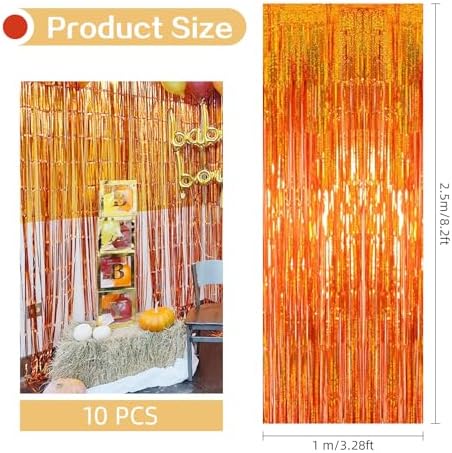 10 Pack Orange Backdrop Curtain 3.2ft x 8.2ft Metallic Tinsel Foil Fringe Curtains Photo Booth Background for Birthday Party Decoration Baby Shower Engagement Wedding Christmas Decoration - Image 3