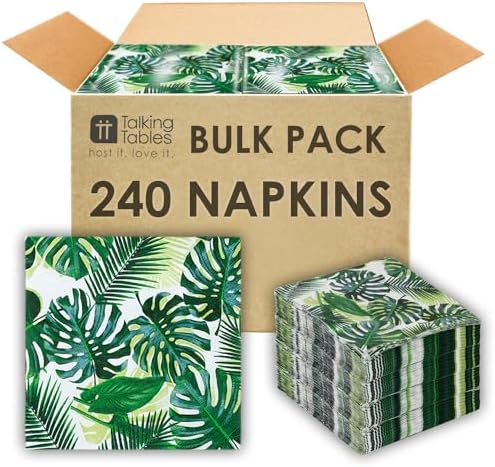 Talking Tables 240 x 3ply Tropical Cocktail Napkins Disposable Paper Palm Leaf Serviettes for Kid's Jungle Party, Hawaiian Theme, Luau, Summer, Picnic, Decoupage, Green, Party Supplies by TalkingTables