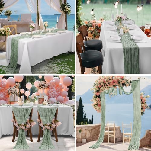 Bailarina 12 Pack Cheesecloth Table Runner 17x108 Inch Long Gauze Cheese Cloth 9ft Wrinkled Sheer Table Runner for Wedding Reception Birthday Party Table Decoration (Sage Green) - Image 7