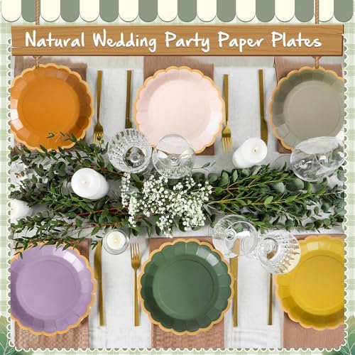 48 Pcs Nature Wedding Color Paper Plates 9 Inch Scalloped - Image 2