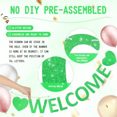 Pre-Strung Glitter Welcome to the Team Banner Welcome Banner Welcome Decorations for Office New Hire Events Corporate Onboarding & Team Building Parties (Green) - Image 2