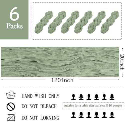 6 Pack Sage Green Cheesecloth Table Runner 20 x 120 inch Gauze Table Runners 10 FT Long,Semi Sheer Boho Cheese Cloth Fabric Table Runner Bulk for Wedding,Party,Baby Shower,Bridal Shower Decoration - Image 2