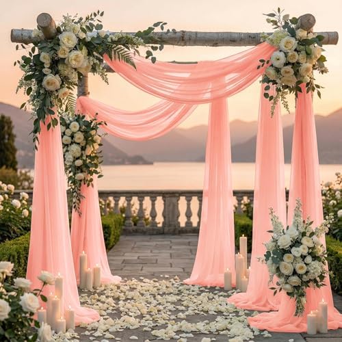 Pack of 2 Wedding Arch Drape Panel Fabric 30" x 50ft - Peach - Image 4