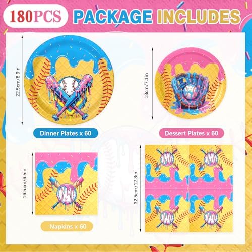 Ice Cream Drip Baseball Paper Plates and Napkins Set,Serves 60 - Image 2
