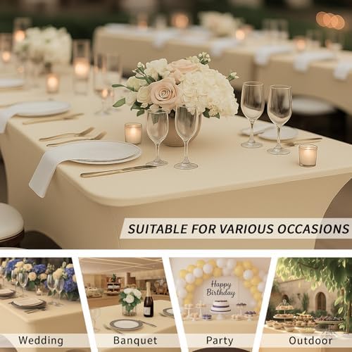 Fixwal 3 Pack 6FT Champagne Tablecloth Rectangle Spandex Fitted Table Cover - Image 7