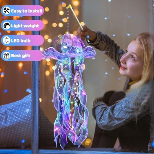 Jellyfish Decor - 12 Pcs Jellyfish Lanterns for Under the Sea Decorations, Hanging Jelly Fish Decoration for Mermaid Theme Party & Birthday Gifts for Women Girls (6 Colors) - Image 4