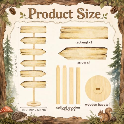 Chunful Arrow Sign with Stand, Blank for DIY, Directional Party Decor for Baby Shower, Birthday, Wedding, Woodland Yard Decorations(5 Wooden Plaques,5 ft) - Image 2