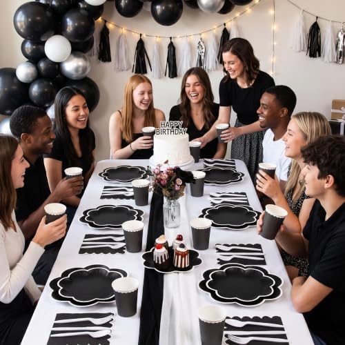 350 Pcs Halloween Black and White Plates and Napkins Set, Serve 50 Guests - Image 5