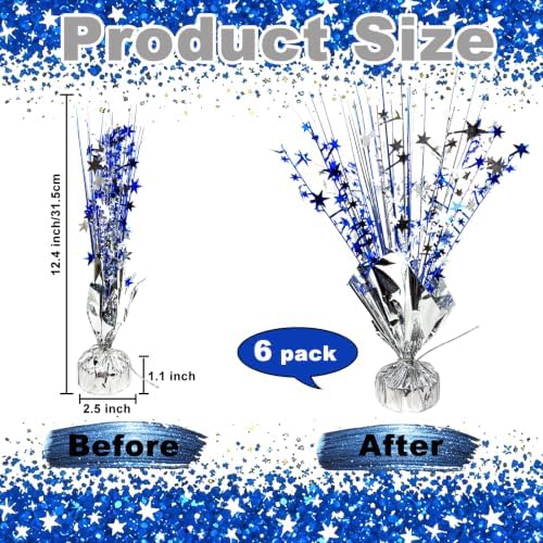 6 Pack Metallic Foil Spray Table Centerpiece Decoration Star Brust Glitter Table Topper Decor for Birthday Graduation Holiday Christmas New Year's Eve Celebration Party Supplies Blue Silver - Image 6