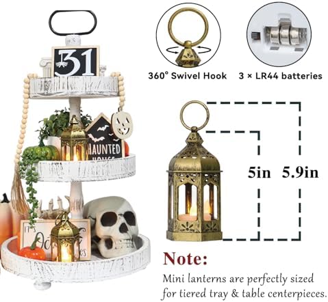 8Pcs 5-inch Mini Lanterns Centerpieces for Table, Baby Shower Decorations, Vintage Small Lantern for Halloween Decorations, Party Lights for Enchanted Forest Decorations, Wedding Decor, Brushed Brass - Image 2