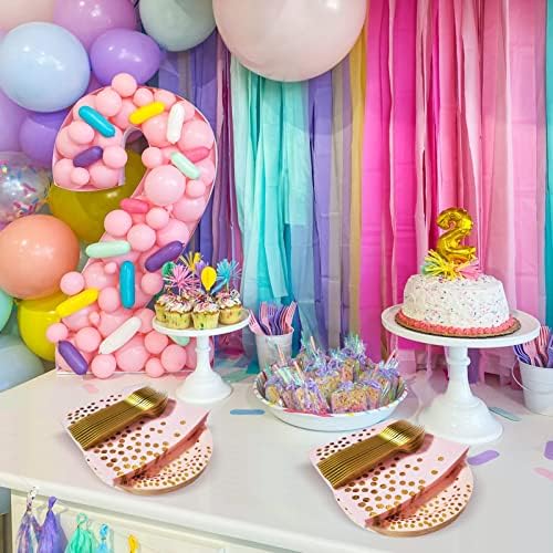 Pink and Gold Paper Plates and Napkins Party Supplies Serves 35 Guests - Image 4