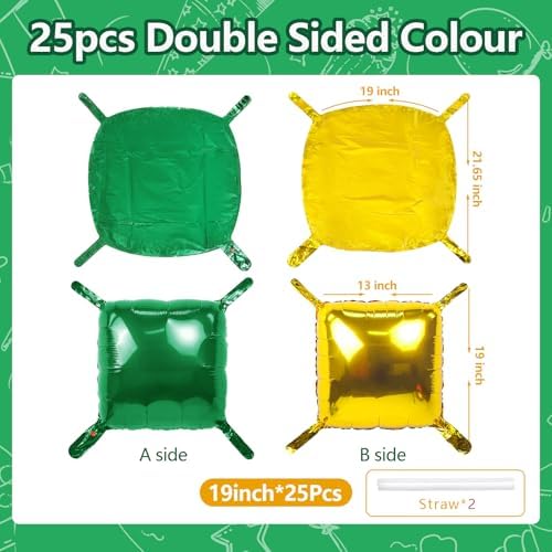 NISOCY 25PCS Metallic Gold and Green Square Foil Balloon Wall Backdrop - Image 2