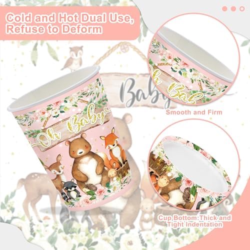 120PCS Woodland Party Supplies for Girls Baby Shower Pink Wild Animal Decorations Plates Napkin Cups Forks Knives Tableware Set for 20 Guests - Image 5