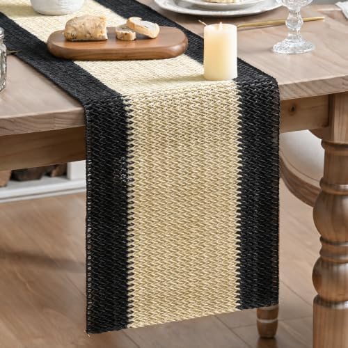 Artoid Mode Black Farmhouse Rustic Paper Braided Table Runner, Seasonal Halloween Woven Kitchen Dining Table Decoration for Home Party Decor 12x90 Inch by ArtoidMode