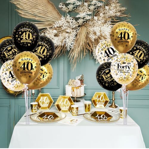 TONIFUL 4 Set Black Gold 40 Printed Balloon Stands for 40th Birthday Decor - Image 6