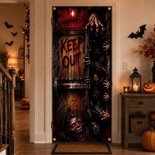Halloween Horror Door Banner 35.4 x 78.7 Inch Polyester Door Cover, Creepy Quarantine Door Entrance Decoration for Front Door Porch Entryway Haunted House Seasonal Home Decor - Image 7