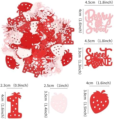 200Pcs Double-sided Pink Red Strawberry Confetti Berry Sweet One Table Confetti Red Strawberry One Table Decorations for Baby Shower Girls Berry 1st Birthday Party Confetti Supplies - Image 6