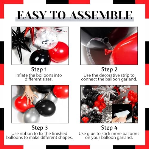 Red and Black Balloon Arch Kit with 3pcs Star Balloons, Red Black and Metallic Silver Balloons Garland Kit for Birthday Red Black Graduation 2025 New Year Party Decorations (Pack of 3) - Image 3