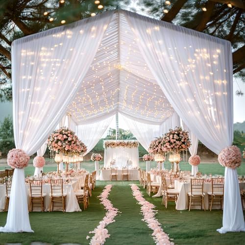 6 Panels White Ceiling Curtains with Lights for Weddings - 5ftx30ft Wrinkle-Free Tulle Fabric Wedding Arch Draping Ceiling Drapes Decorations for Wedding Party Ceremony Stage Tent Event - Image 7