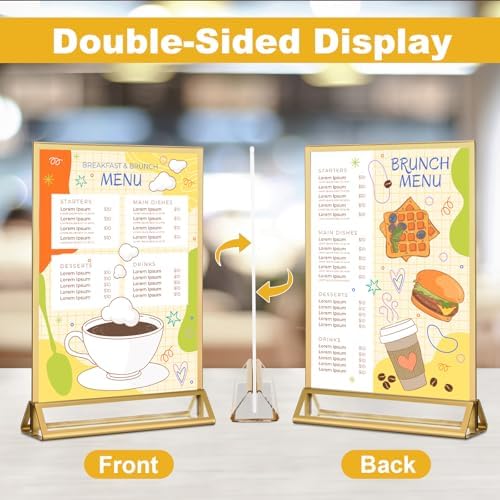 EHWINE 4 Pack Acrylic Sign Holder 8.5 x 11, Double Sided Gold Picture Frame Stand up Table Top Sign Holders, Clear Display Stand Menu Flyer Holder for Wedding Party (Provide Non-slip Mats) - Image 3