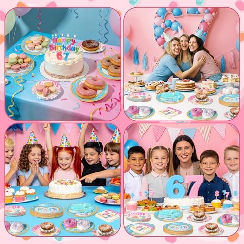 GaofanWai Ice Cream Drip 7 Tableware - 24 Pack Desert Donut Disposable Paper Plate Napkin Fork Six Seven Themed Birthday Party Tableware for Kids, Funny 6 7 Meme Party Decoration for Girl, 24 Guests - Image 5