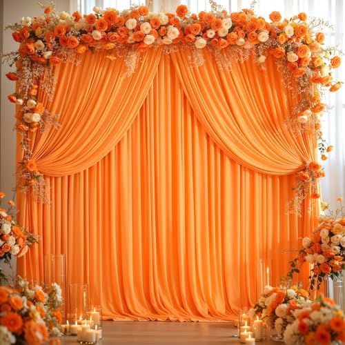 8x10FT Orange Backdrop Curtains for Wedding Parties, Wrinkle Free Polyester Photography Backdrop Drape Cloths for Halloween Birthday Baby Shower Stage Background Stand Decorations 4x10ft,2 Panels - Image 5
