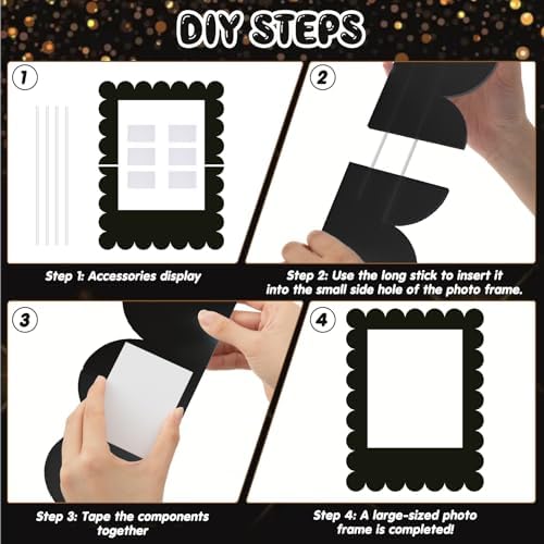 Beeveer 32 x 24 in Large Photo Booth Selfie Frame Props, Black Scalloped - Image 2