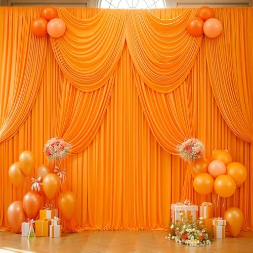 40x10ft Orange Backdrop Curtain Panels for Parties - Wrinkle Free Polyester Photo Curtain Backdrop Wedding Back Drop Fabric Drapes for Party Decorations Background for Photography - Image 2