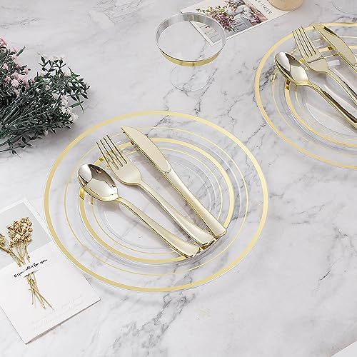 BESTVIP 450PCS Clear Gold Dinnerware Set for 75 Guests, - Image 5