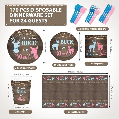 170 Pcs Buck or Doe Gender Reveal Party Decorations Serves 24 - Image 2