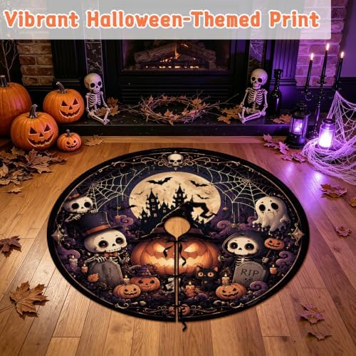36 Inch Halloween Tree Skirt Pumpkin Ghost Skull Spooky Carpet Mat Decor - Image 5