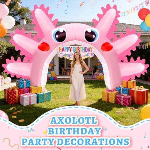 10x16FT Axolotl Inflatable Arch, Giant Pink Axolotl Birthday Party Backdrop Outdoor Yard Cartoon Archway Blow-Up Decoration with 1Blower 3Banners for Summer Beach Pool Party Supplies - Image 5